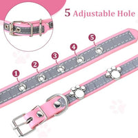 HKM-5037245 Adjustable Reflective PU Leather Dog Collar for Small, Medium, Large Dogs and Cats with Cute Paw Rivet Design