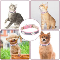 HKM-5037245 Adjustable Reflective PU Leather Dog Collar for Small, Medium, Large Dogs and Cats with Cute Paw Rivet Design