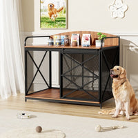 HKM-503827 Farmhouse Wooden Dog Crate Furniture for Large Dogs, 42.8" Indoor Kennel and Storage End Table