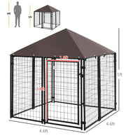 HKM-5039421 Heavy Duty Outdoor Dog Kennel with Waterproof Cover, 4.6' x 4.6' x 5', Lockable Gate for Medium Dogs
