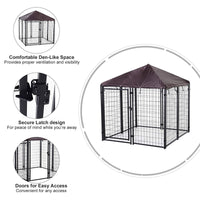 HKM-5039421 Heavy Duty Outdoor Dog Kennel with Waterproof Cover, 4.6' x 4.6' x 5', Lockable Gate for Medium Dogs