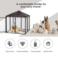 HKM-5039421 Heavy Duty Outdoor Dog Kennel with Waterproof Cover, 4.6' x 4.6' x 5', Lockable Gate for Medium Dogs