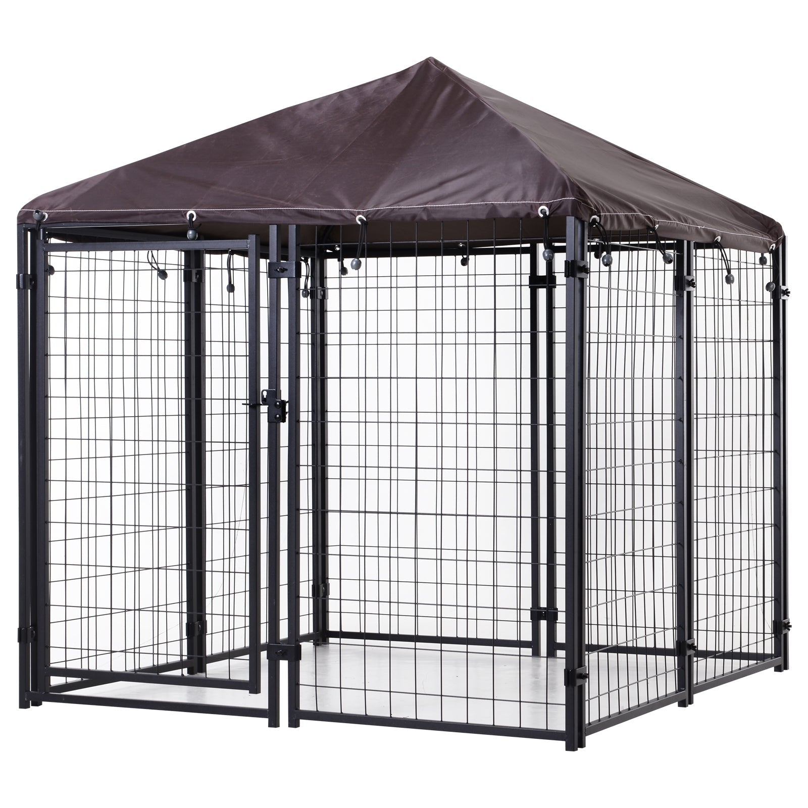 HKM-5039421 Heavy Duty Outdoor Dog Kennel with Waterproof Cover, 4.6' x 4.6' x 5', Lockable Gate for Medium Dogs