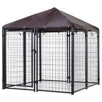 HKM-5039421 Heavy Duty Outdoor Dog Kennel with Waterproof Cover, 4.6' x 4.6' x 5', Lockable Gate for Medium Dogs