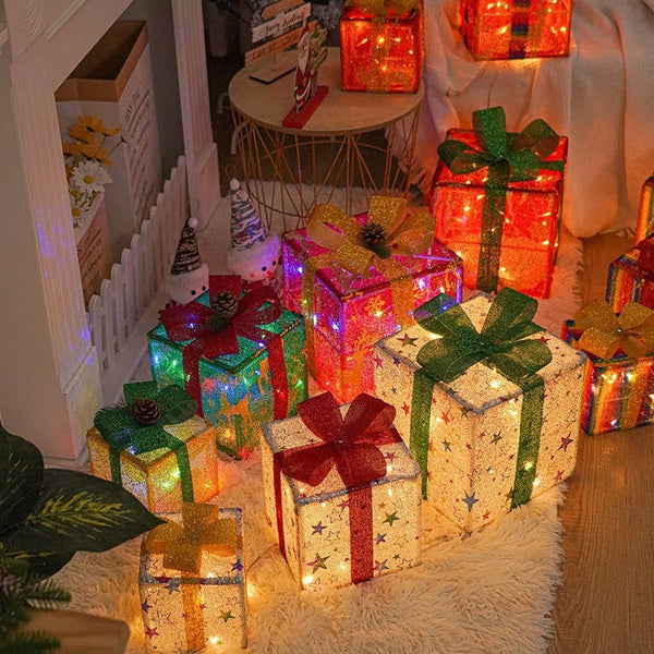HKM-503955 Decorative LED Christmas Gift Box Lights Set - 3-Piece Battery Operated Layout for Holiday Décor