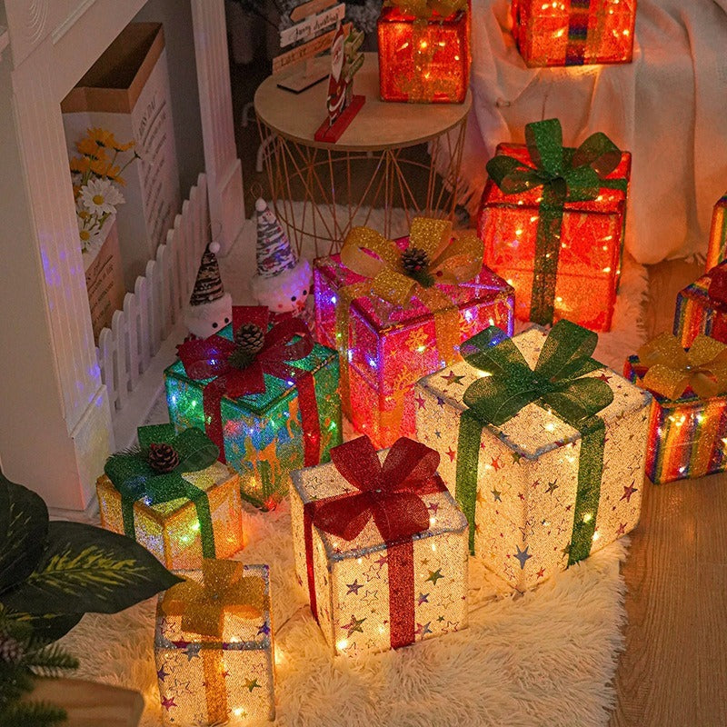 HKM-503955 Decorative LED Christmas Gift Box Lights Set - 3-Piece Battery Operated Layout for Holiday Décor
