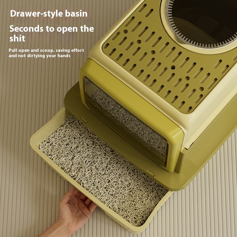 HKM-5039805 Extra Large Closed Cat Litter Box with Folding Design and Deodorizing Bag - Multiple Colors Available
