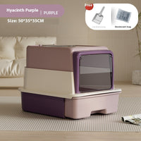 HKM-5039805 Extra Large Closed Cat Litter Box with Folding Design and Deodorizing Bag - Multiple Colors Available