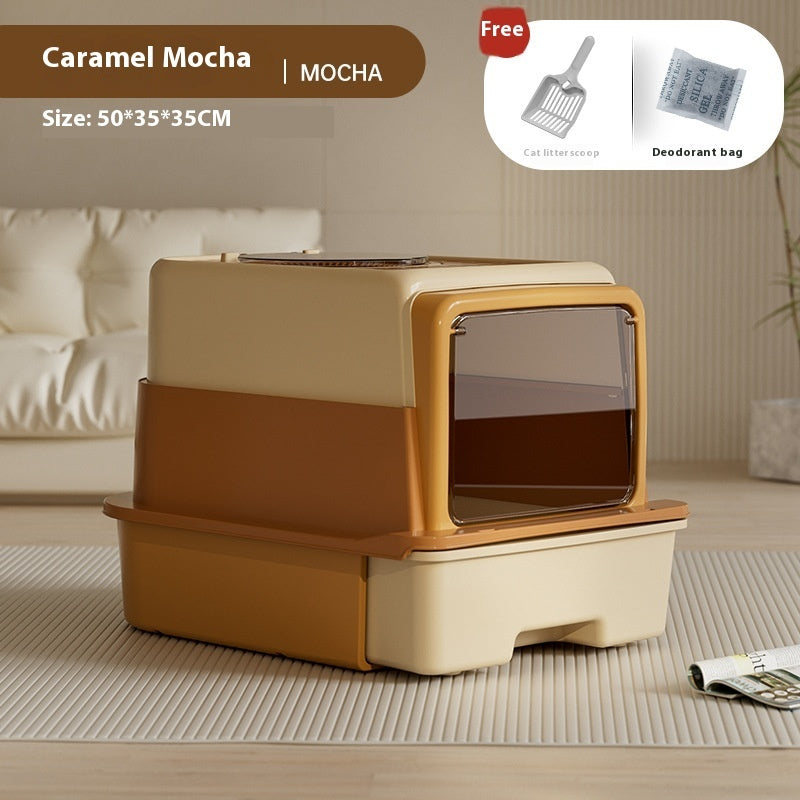 HKM-5039805 Extra Large Closed Cat Litter Box with Folding Design and Deodorizing Bag - Multiple Colors Available