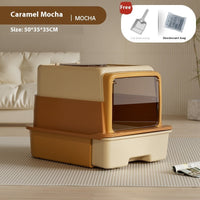 HKM-5039805 Extra Large Closed Cat Litter Box with Folding Design and Deodorizing Bag - Multiple Colors Available