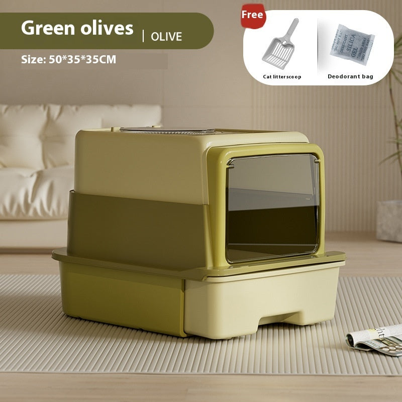 HKM-5039805 Extra Large Closed Cat Litter Box with Folding Design and Deodorizing Bag - Multiple Colors Available