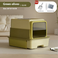 HKM-5039805 Extra Large Closed Cat Litter Box with Folding Design and Deodorizing Bag - Multiple Colors Available