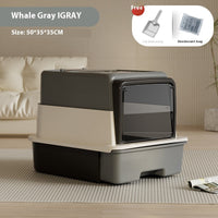 HKM-5039805 Extra Large Closed Cat Litter Box with Folding Design and Deodorizing Bag - Multiple Colors Available