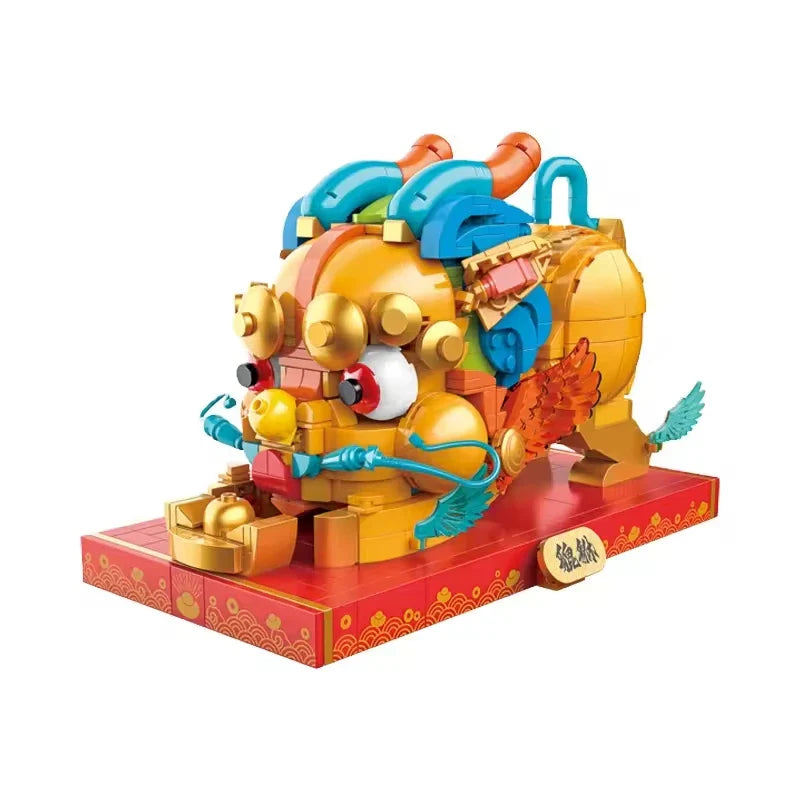HKM-504467 Chinese Ancient Beasts Building Block Set - 50 Pieces for Creative Play