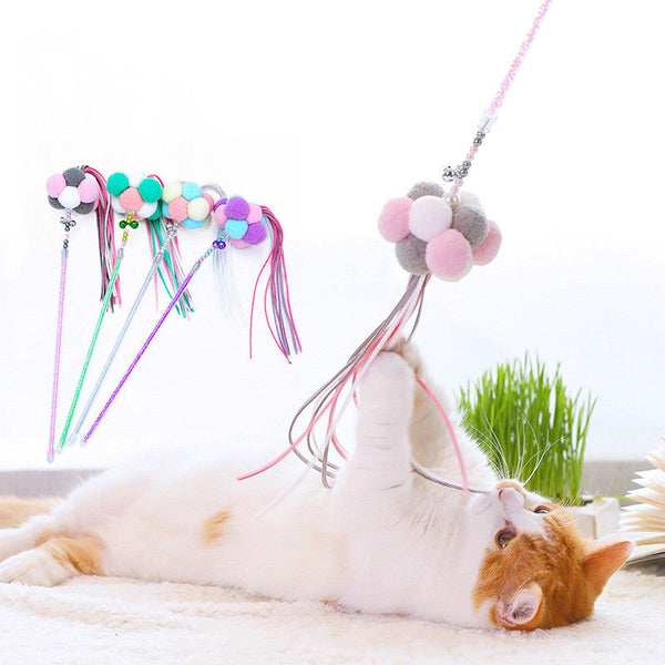 HKM-504467 Three-Color Hair Ball Cat Toy with Folded Ears and PVC Tube