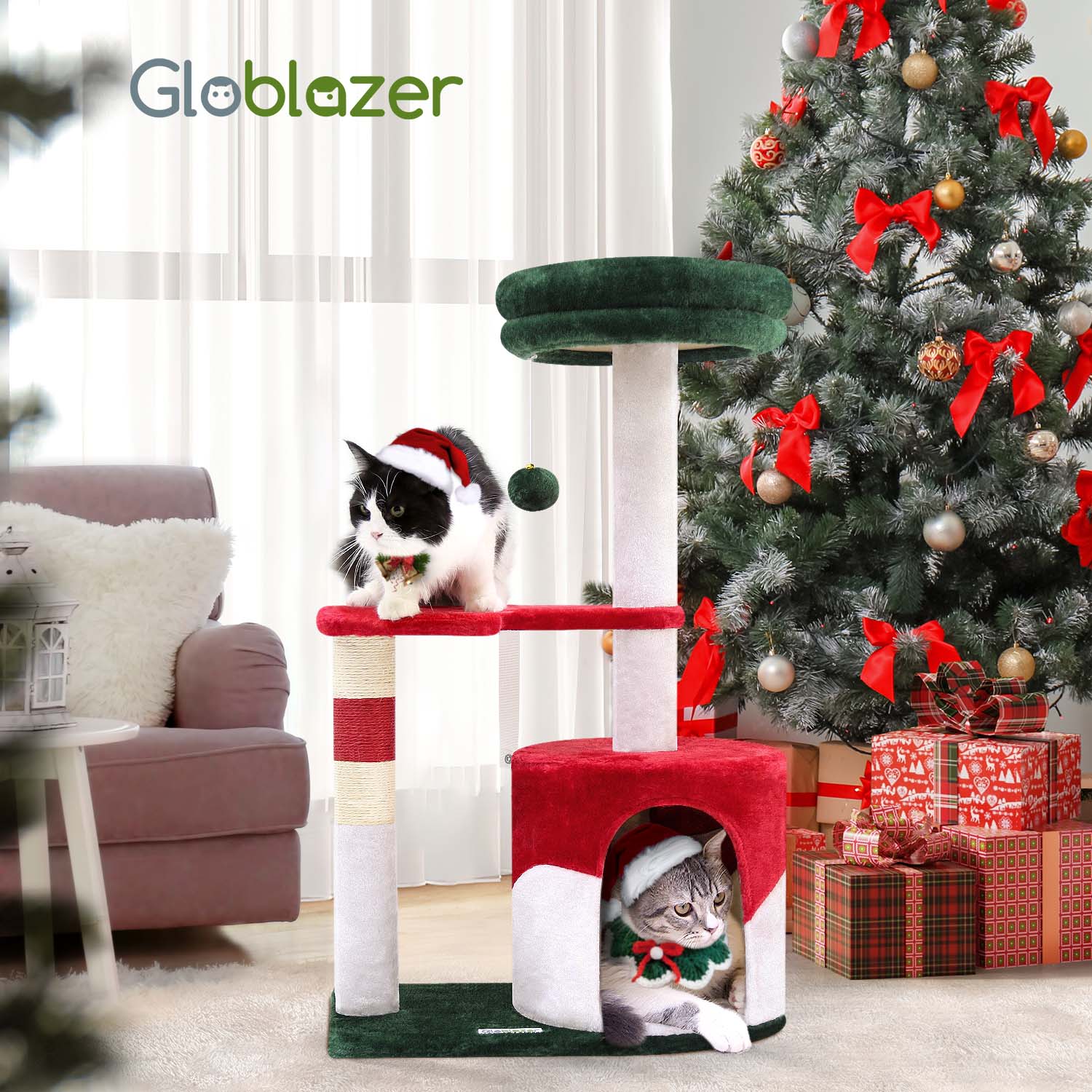 HKM-5044797 Christmas-Themed 33-Inch Cat Climbing Frame for Fun and Play
