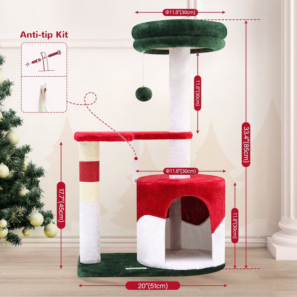 HKM-5044797 Christmas-Themed 33-Inch Cat Climbing Frame for Fun and Play