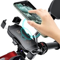 HKM-504531 Wireless Charging Motorcycle Handlebar Phone Holder, 360-Degree Rotation, Fits 3.5-6.5 Inch Screens