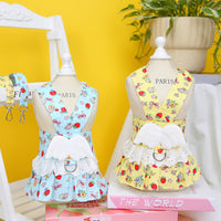 HKM-5047869 Princess-Style Pet Dress with Traction Buckle for Dogs - Blue and Yellow, Available in Multiple Sizes