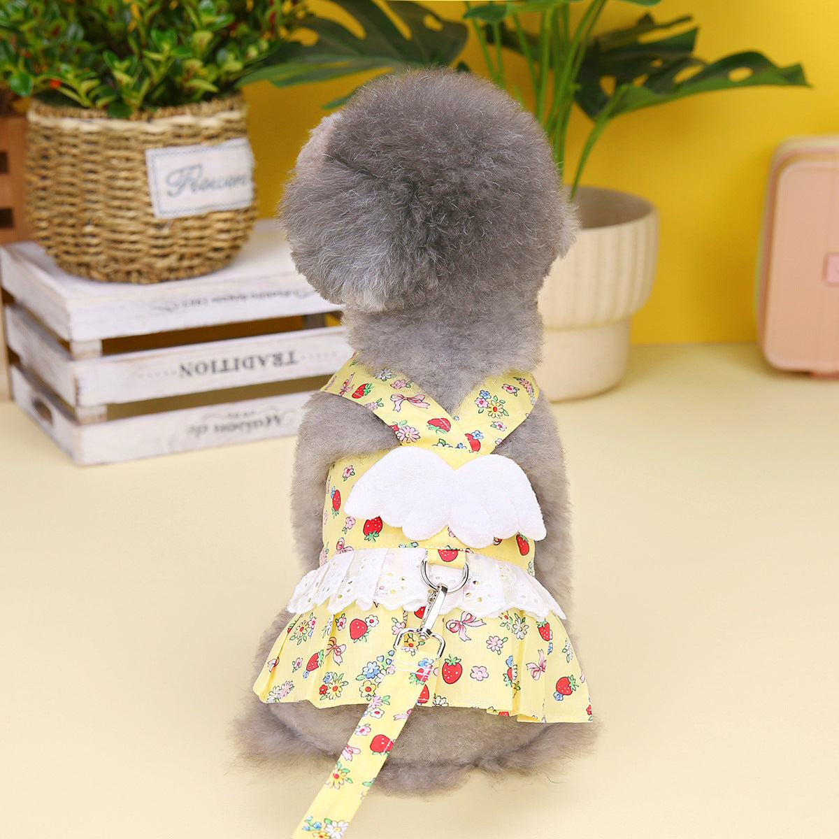 HKM-5047869 Princess-Style Pet Dress with Traction Buckle for Dogs - Blue and Yellow, Available in Multiple Sizes