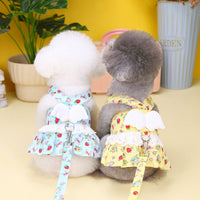 HKM-5047869 Princess-Style Pet Dress with Traction Buckle for Dogs - Blue and Yellow, Available in Multiple Sizes