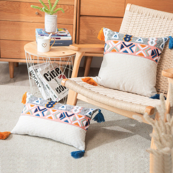 HKM-504787 Embroidered Tufted Towel Pillow Cover in Bohemian Style, 30x50cm & 45x45cm