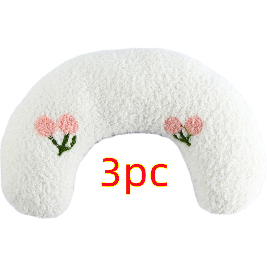 HKM-5048125 Cozy U-Shaped Sleep Pillow for Cats and Small Dogs - Soft Faux Fur Headrest for Calming Comfort
