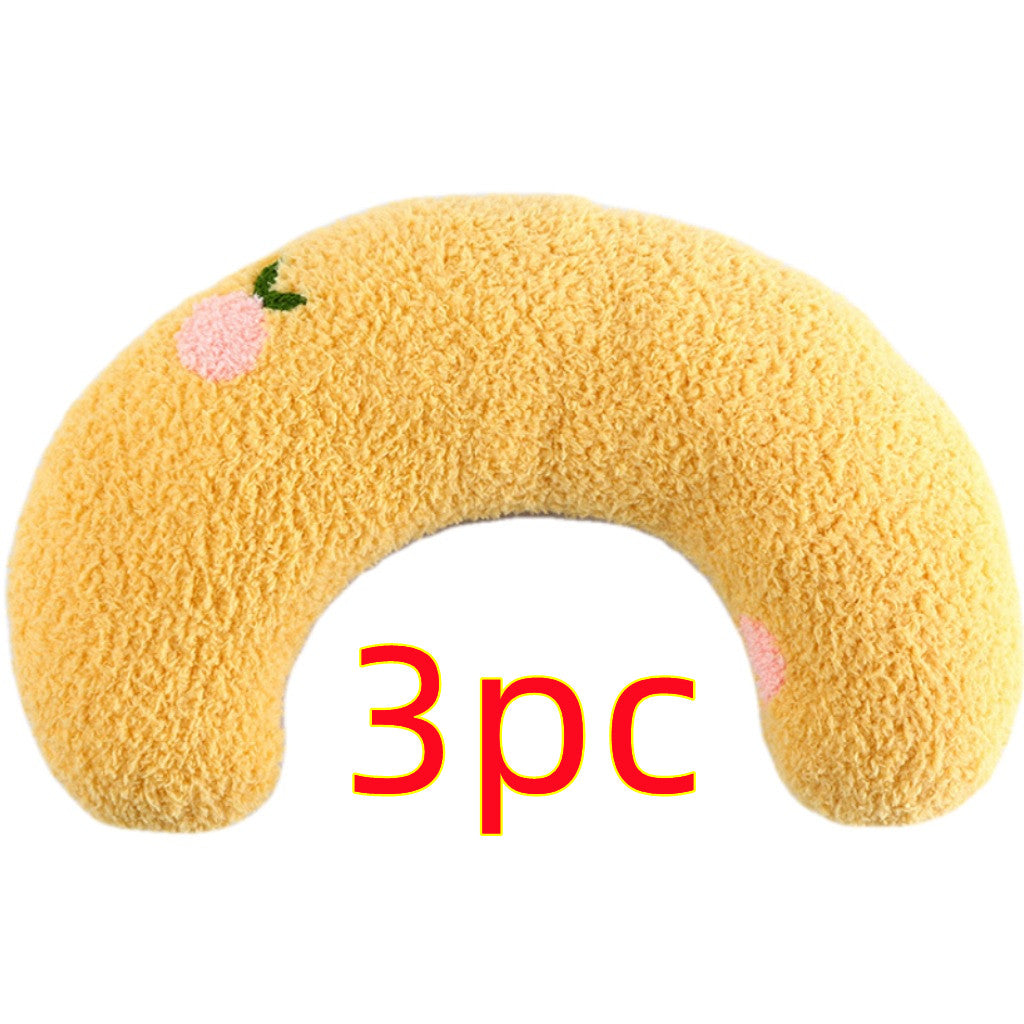 HKM-5048125 Cozy U-Shaped Sleep Pillow for Cats and Small Dogs - Soft Faux Fur Headrest for Calming Comfort