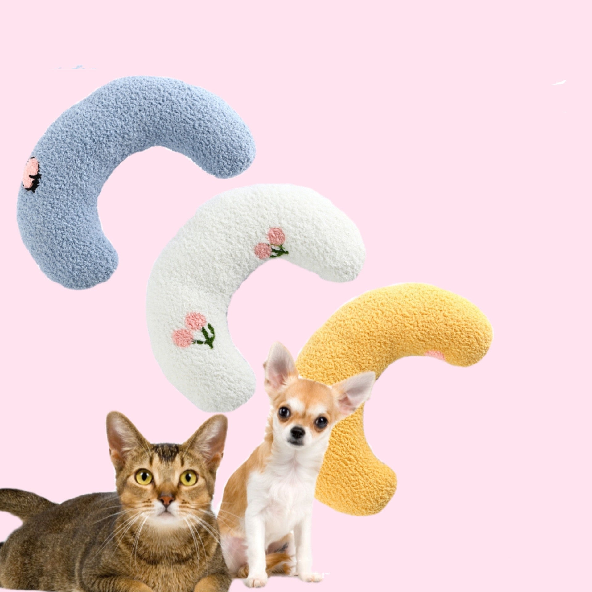 HKM-5048125 Cozy U-Shaped Sleep Pillow for Cats and Small Dogs - Soft Faux Fur Headrest for Calming Comfort