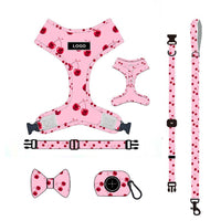 HKM-504851 Adjustable Pink Dog Leash Set with Chest Strap, Collar, Poop Bag, and Bowknot Options