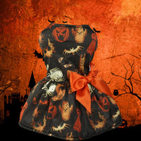 HKM-5048893 Pumpkin Print Mesh Dress for Small Dogs and Cats - Black Costume for Chihuahua, Yorkie, and Pets
