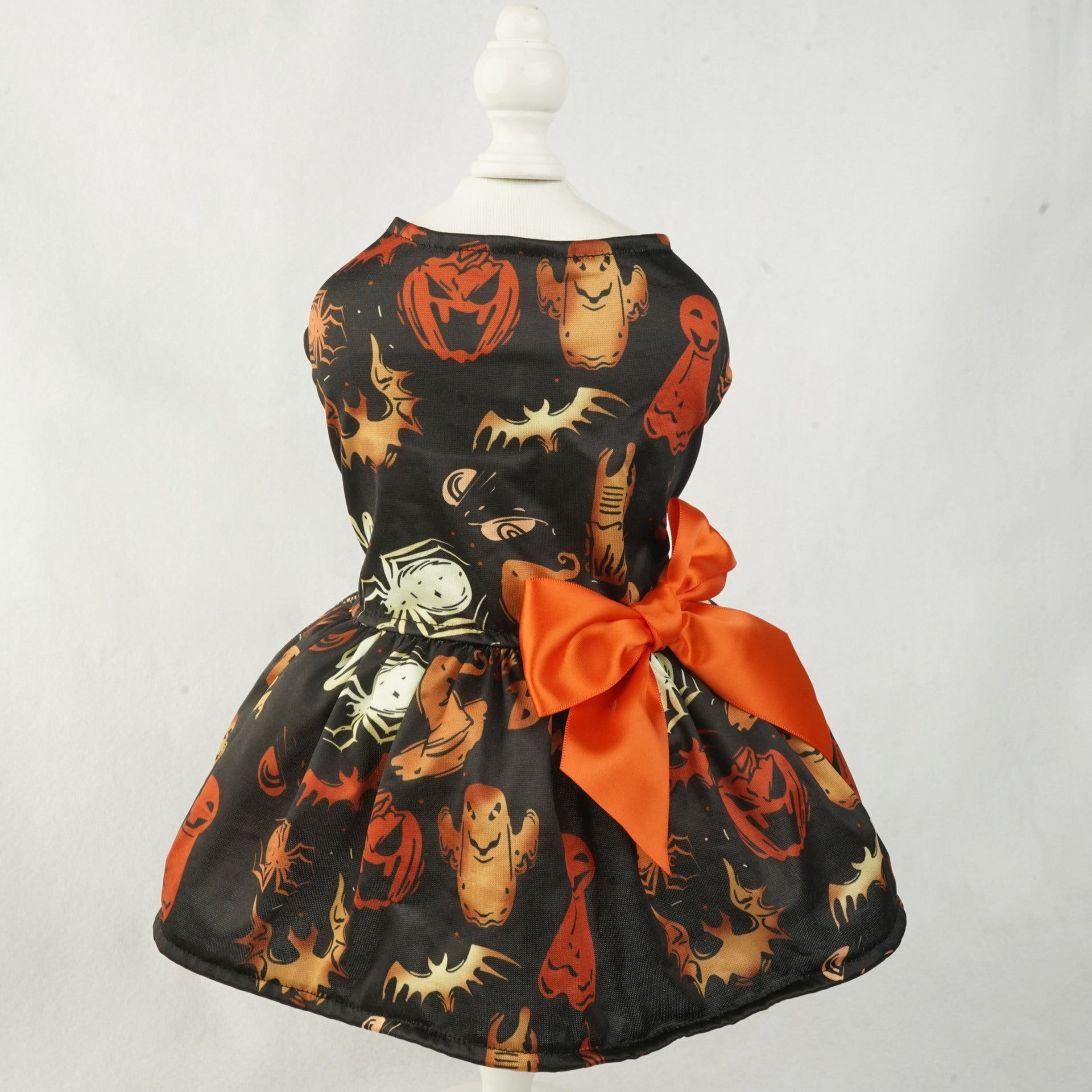 HKM-5048893 Pumpkin Print Mesh Dress for Small Dogs and Cats - Black Costume for Chihuahua, Yorkie, and Pets