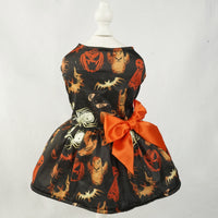 HKM-5048893 Pumpkin Print Mesh Dress for Small Dogs and Cats - Black Costume for Chihuahua, Yorkie, and Pets