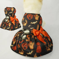 HKM-5048893 Pumpkin Print Mesh Dress for Small Dogs and Cats - Black Costume for Chihuahua, Yorkie, and Pets