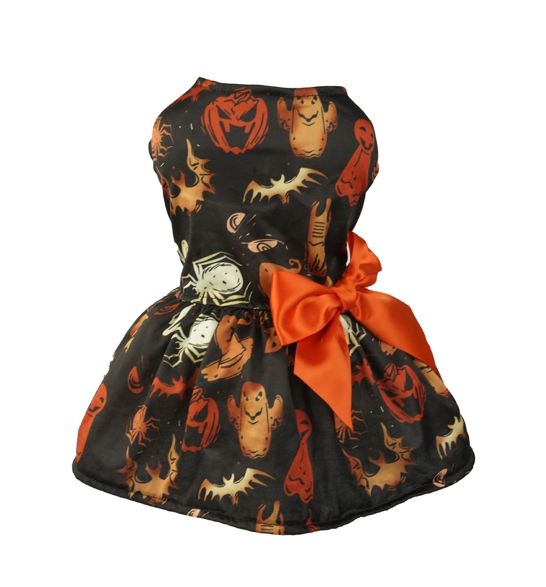 HKM-5048893 Pumpkin Print Mesh Dress for Small Dogs and Cats - Black Costume for Chihuahua, Yorkie, and Pets