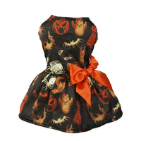 HKM-5048893 Pumpkin Print Mesh Dress for Small Dogs and Cats - Black Costume for Chihuahua, Yorkie, and Pets