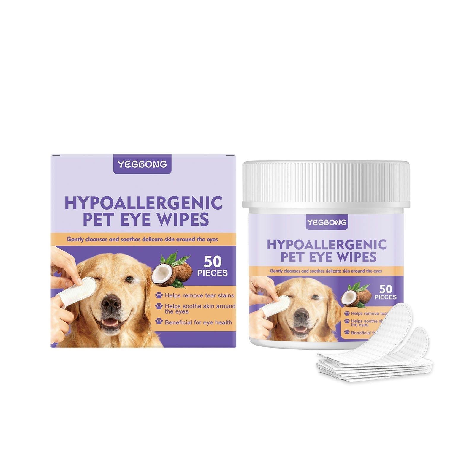 HKM-5049149 Hypoallergenic Eye Cleaning Wipes for Pets - 50 Count Pack with Aloe Vera and Coconut Oil
