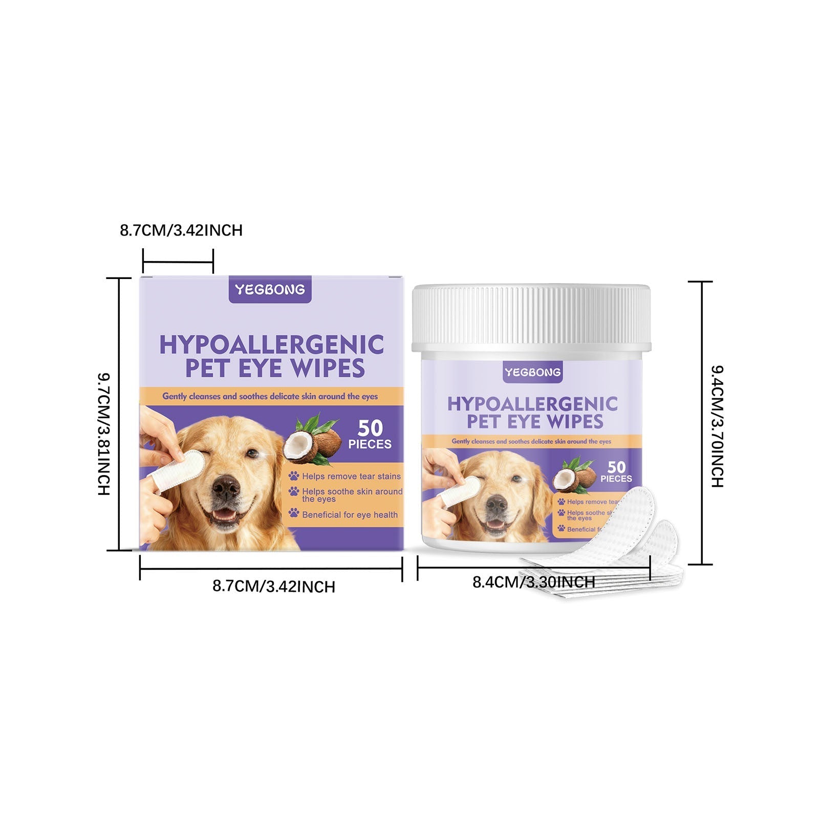 HKM-5049149 Hypoallergenic Eye Cleaning Wipes for Pets - 50 Count Pack with Aloe Vera and Coconut Oil