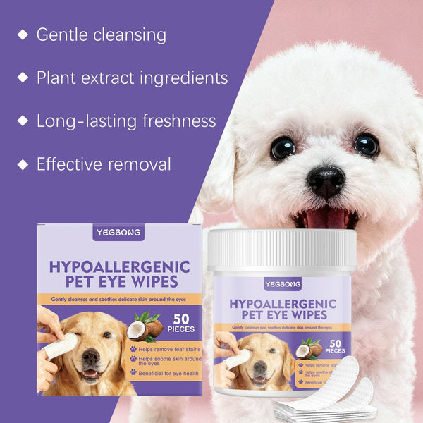 HKM-5049149 Hypoallergenic Eye Cleaning Wipes for Pets - 50 Count Pack with Aloe Vera and Coconut Oil