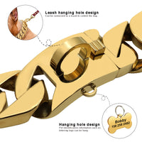 HKM-5049277 Gold Stainless Steel Dog Collar - 32mm Width, Multiple Lengths Available (40cm to 65cm)