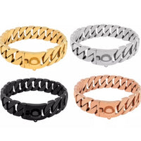 HKM-5049277 Gold Stainless Steel Dog Collar - 32mm Width, Multiple Lengths Available (40cm to 65cm)