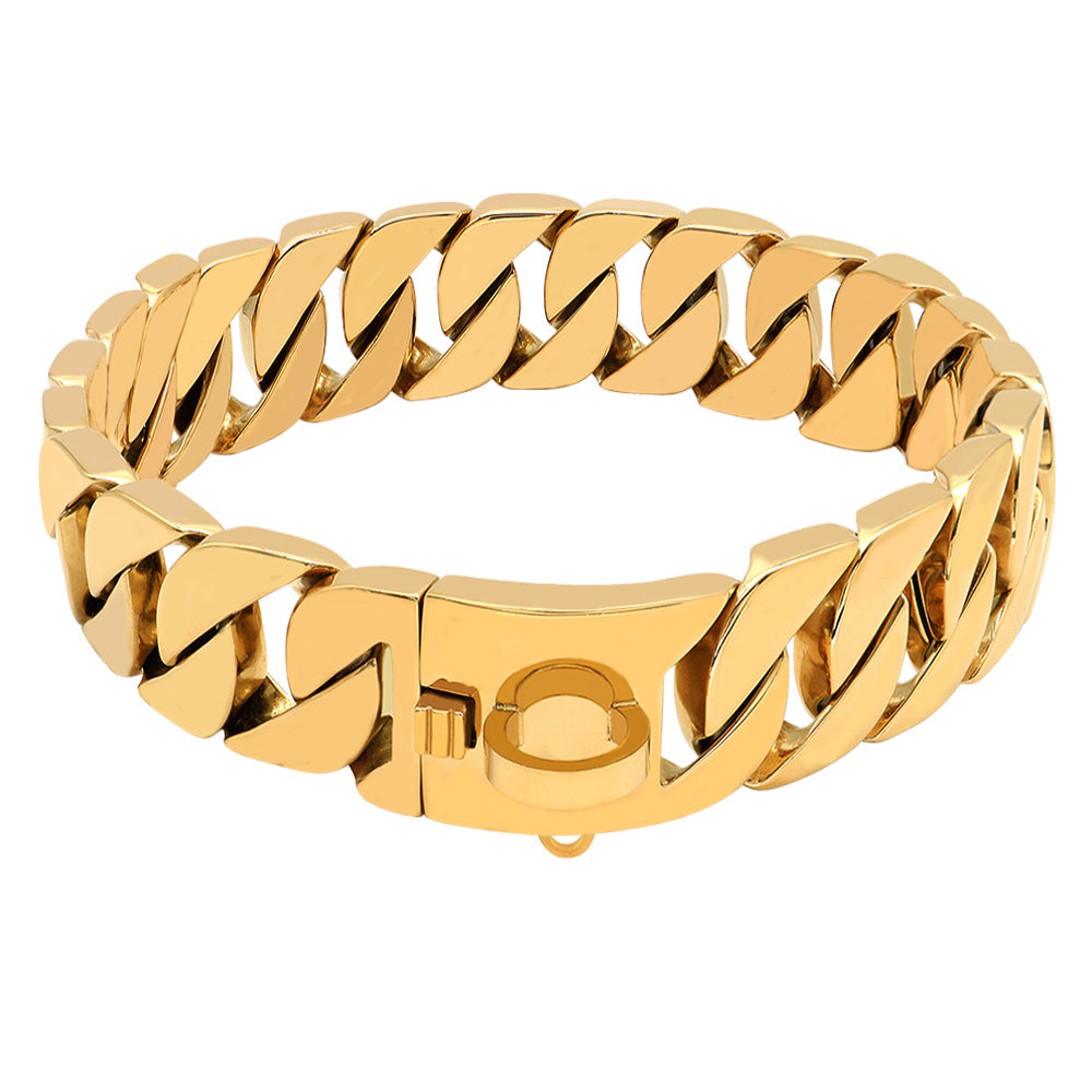 HKM-5049277 Gold Stainless Steel Dog Collar - 32mm Width, Multiple Lengths Available (40cm to 65cm)