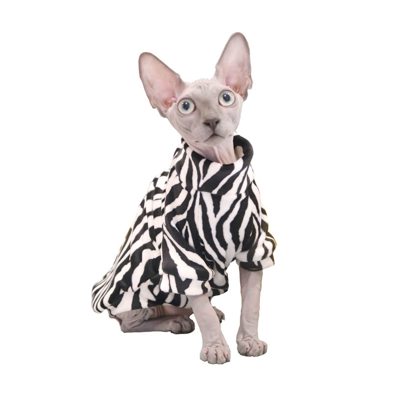 HKM-5049661 Warm and Thin Zebra Mink Velvet Clothes for Hairless Cats