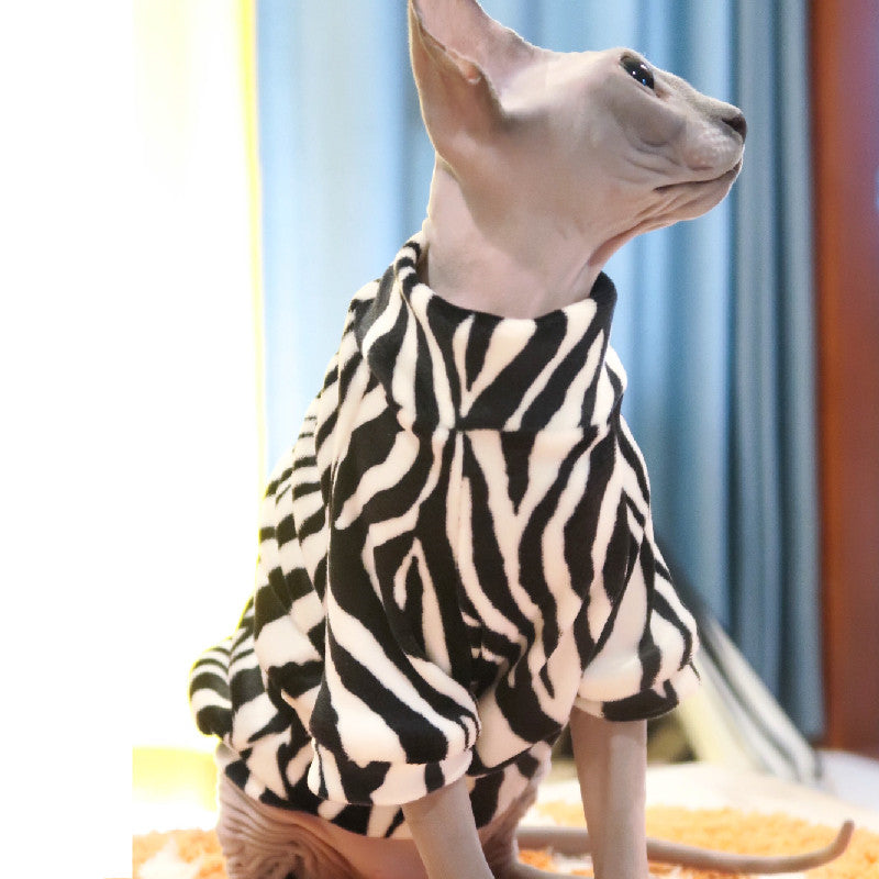 HKM-5049661 Warm and Thin Zebra Mink Velvet Clothes for Hairless Cats