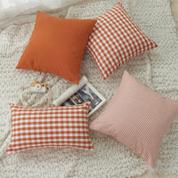 HKM-504979 Plaid and Solid Color Polyester Cotton Pillow Covers - Sizes 45x45 & 30x50