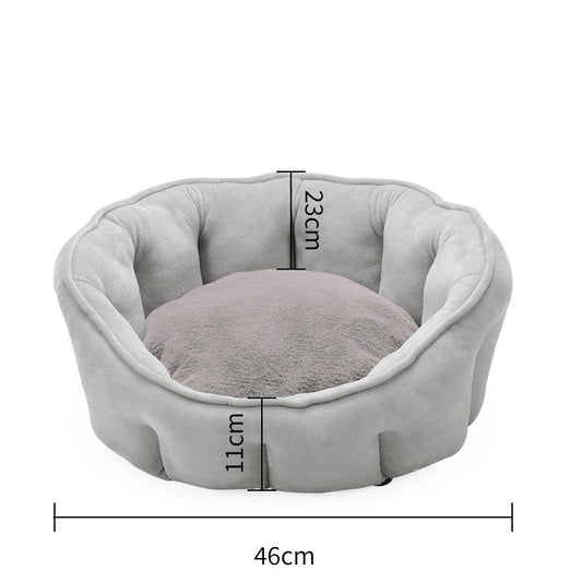 HKM-5051325 Warm Plush Cat Kennel Bed with Hammock and Soft Mat, 46x46x23cm