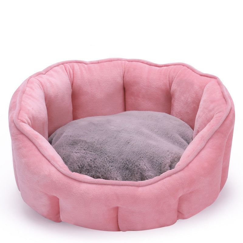 HKM-5051325 Warm Plush Cat Kennel Bed with Hammock and Soft Mat, 46x46x23cm