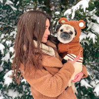 HKM-5052349 Warm & Cozy Ear-Standing Fleece-Lined Pet Sweater in Brown and Pink, Sizes M-2XL