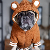 HKM-5052349 Warm & Cozy Ear-Standing Fleece-Lined Pet Sweater in Brown and Pink, Sizes M-2XL