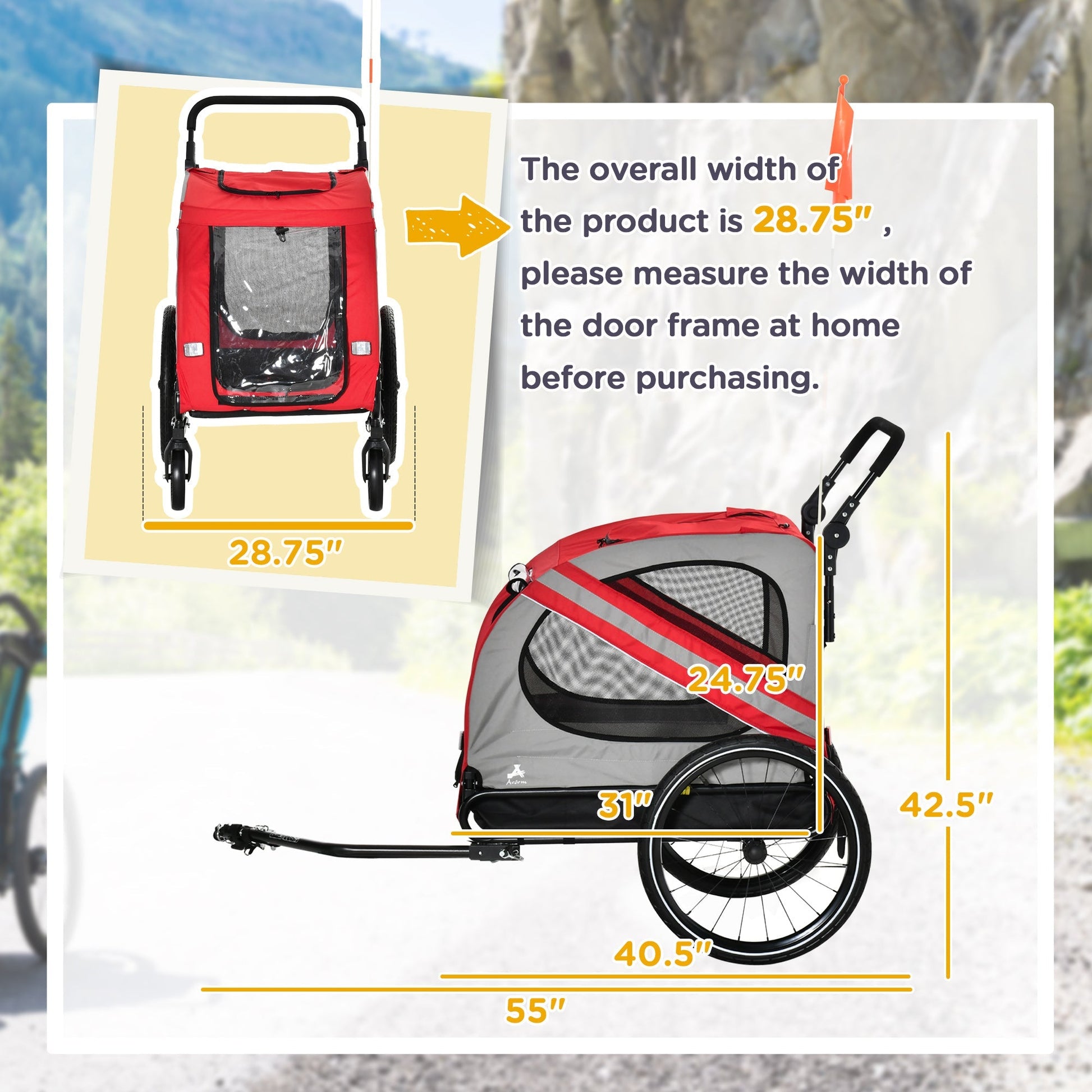 HKM-5052733 2-in-1 Pet Bike Trailer and Stroller Trolley for Small Dogs with Weather-Resistant Fabric and Safety Features